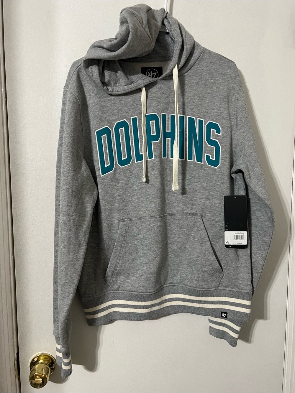 47 Brand Gray Crewneck Hoodie with Teal Dolphins Lettering